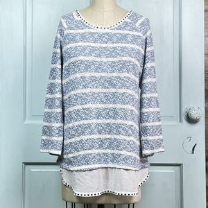 Cotton Knit Navy & White Striped Sweater Style & Co. Woman Studs Plus Size 0X